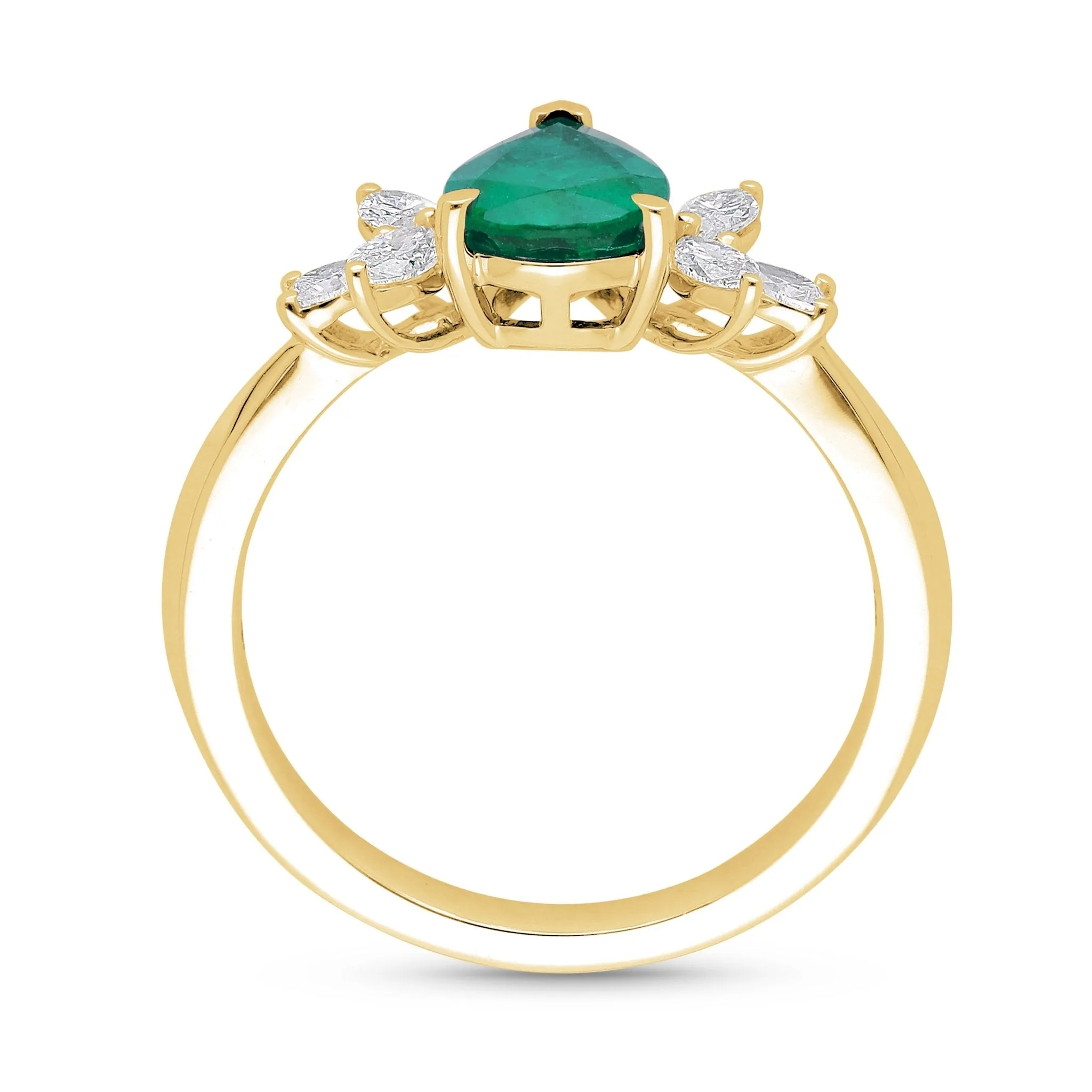 Emerald Pear Shape and Diamond Ring - YG