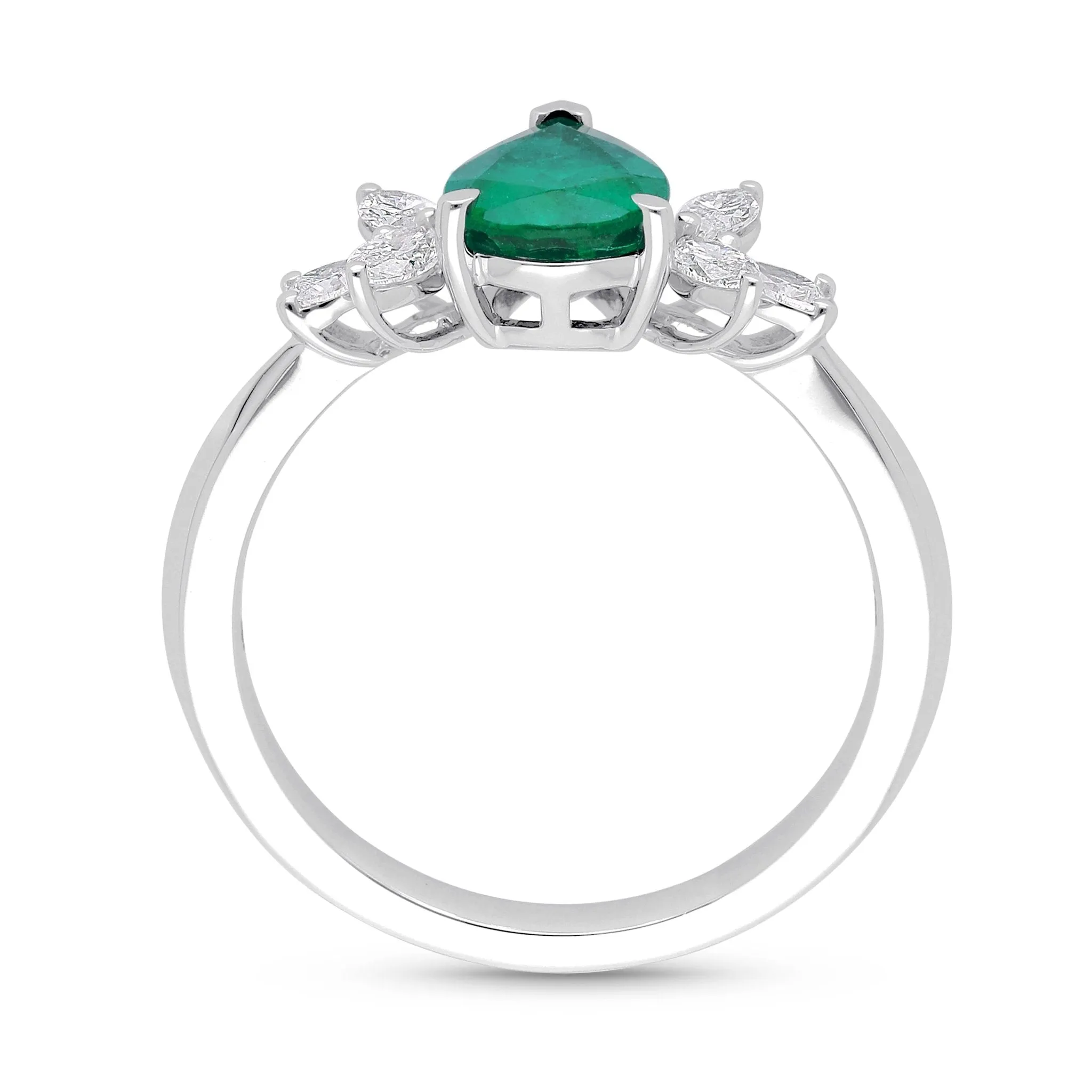 Emerald Pear Shape and Diamond Ring - YG