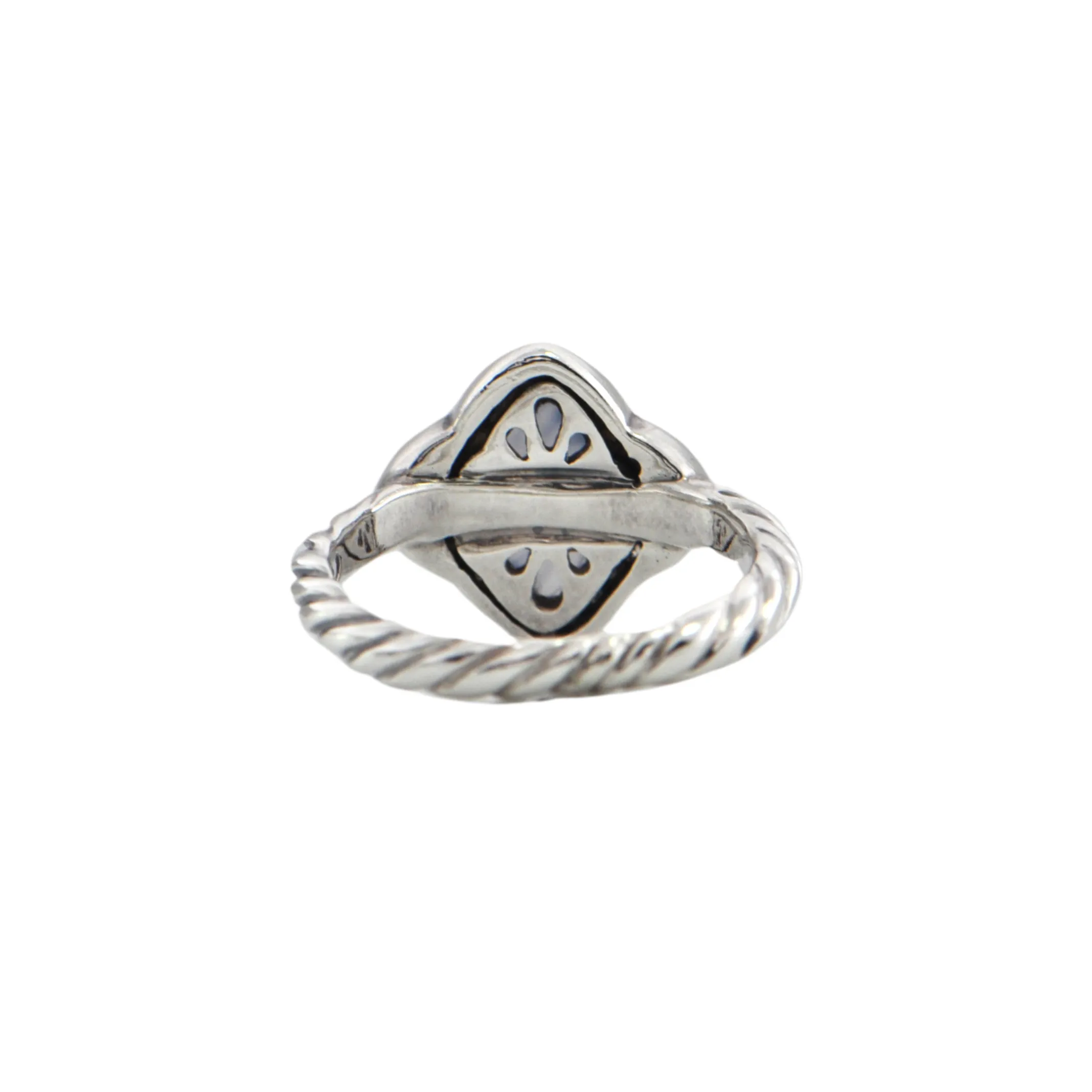 Estate David Yurman Quatrefoil Collection Chalcedony and Diamond Sterling Silver Ring