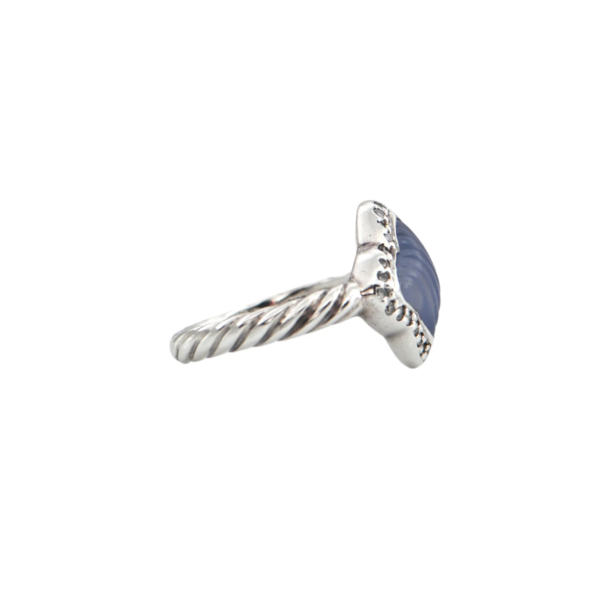 Estate David Yurman Quatrefoil Collection Chalcedony and Diamond Sterling Silver Ring