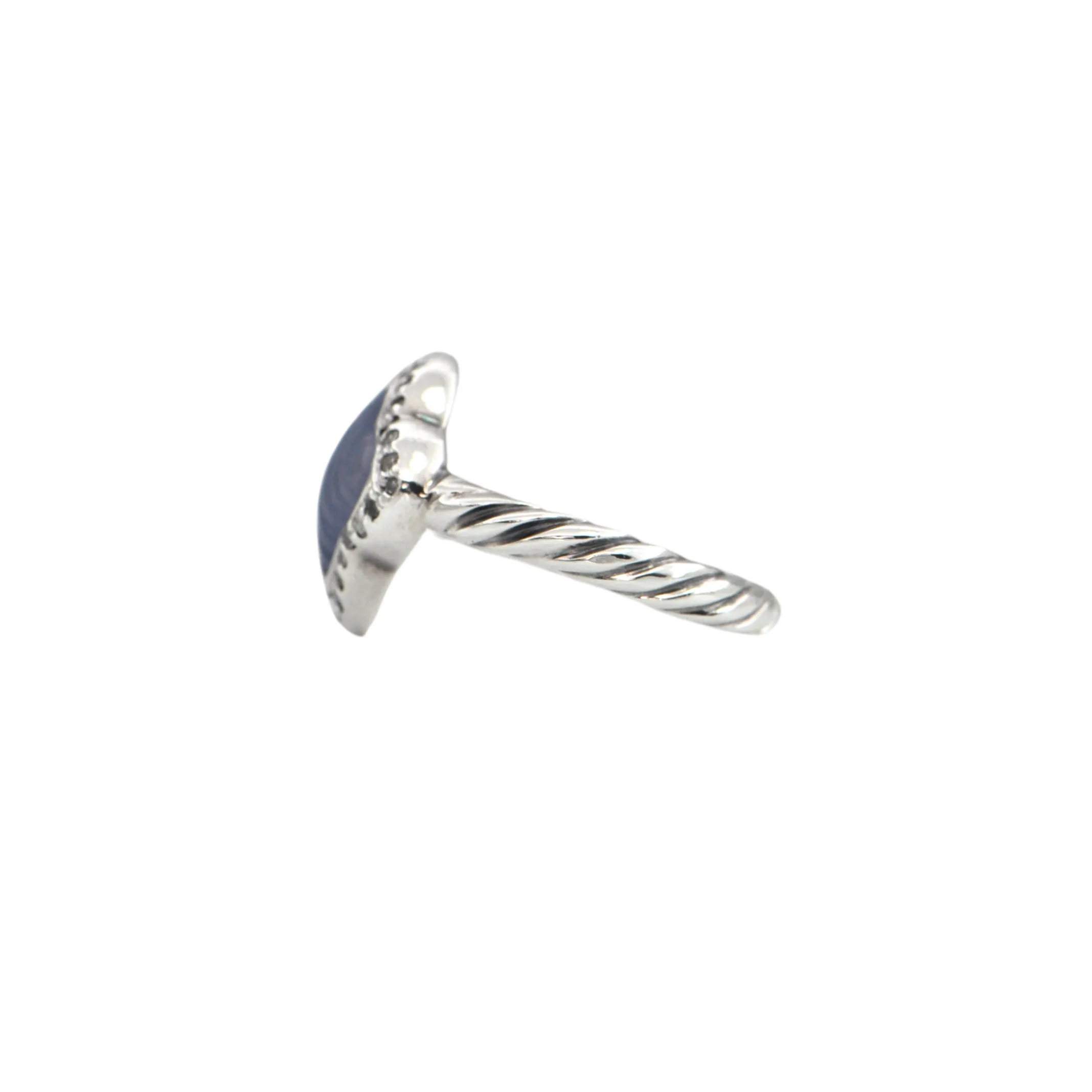 Estate David Yurman Quatrefoil Collection Chalcedony and Diamond Sterling Silver Ring