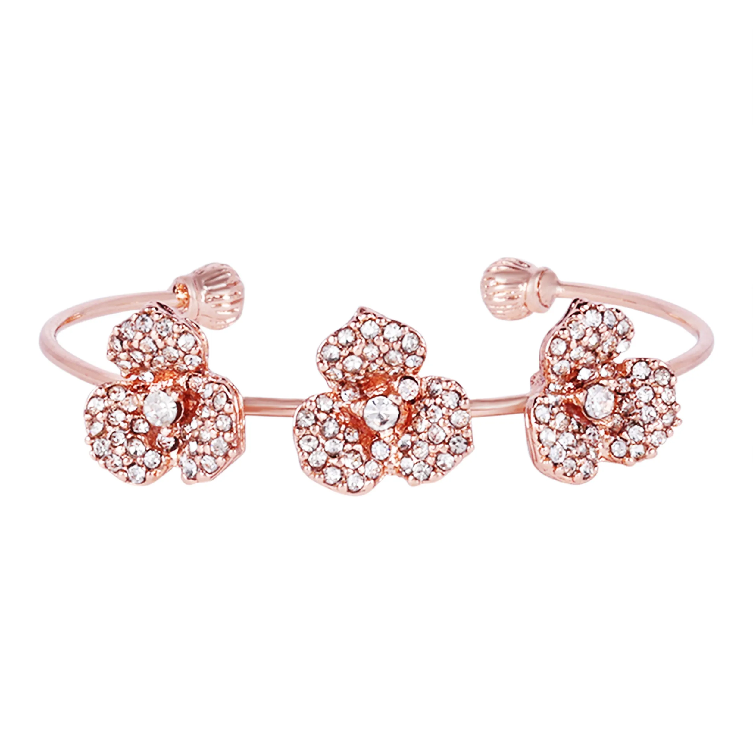 Estele Rose Collectiona??? Modern Rose Motif Cuff Bracelet: Stylish Rosegold Plated with Floral Detailinga??? A Fashionable Statement for Women