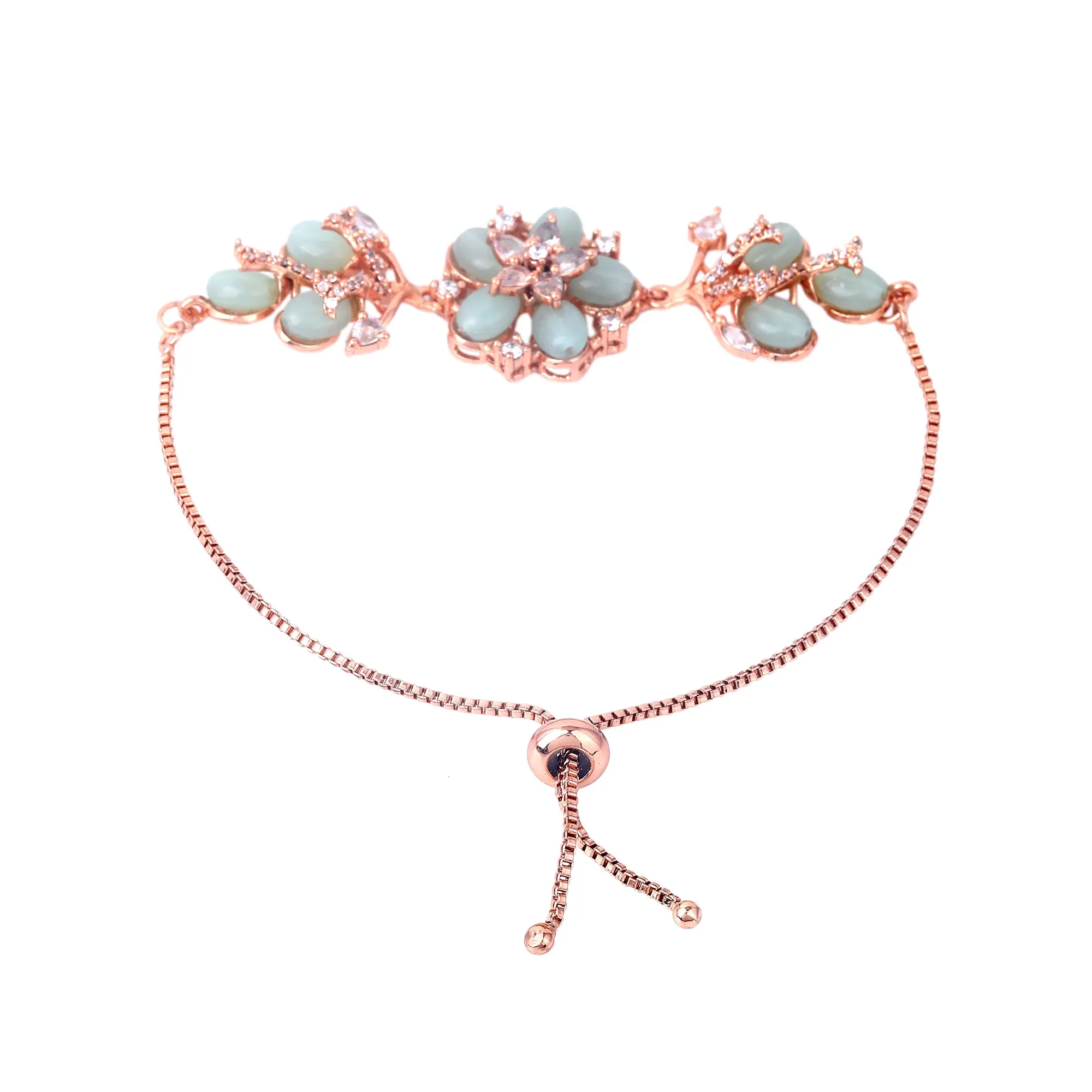 Estele Rosegold Plated Floral Designer Mint Green Beaded Flexible Varya Bracelet|A Classy Wrist Accessory for Modern Ladies