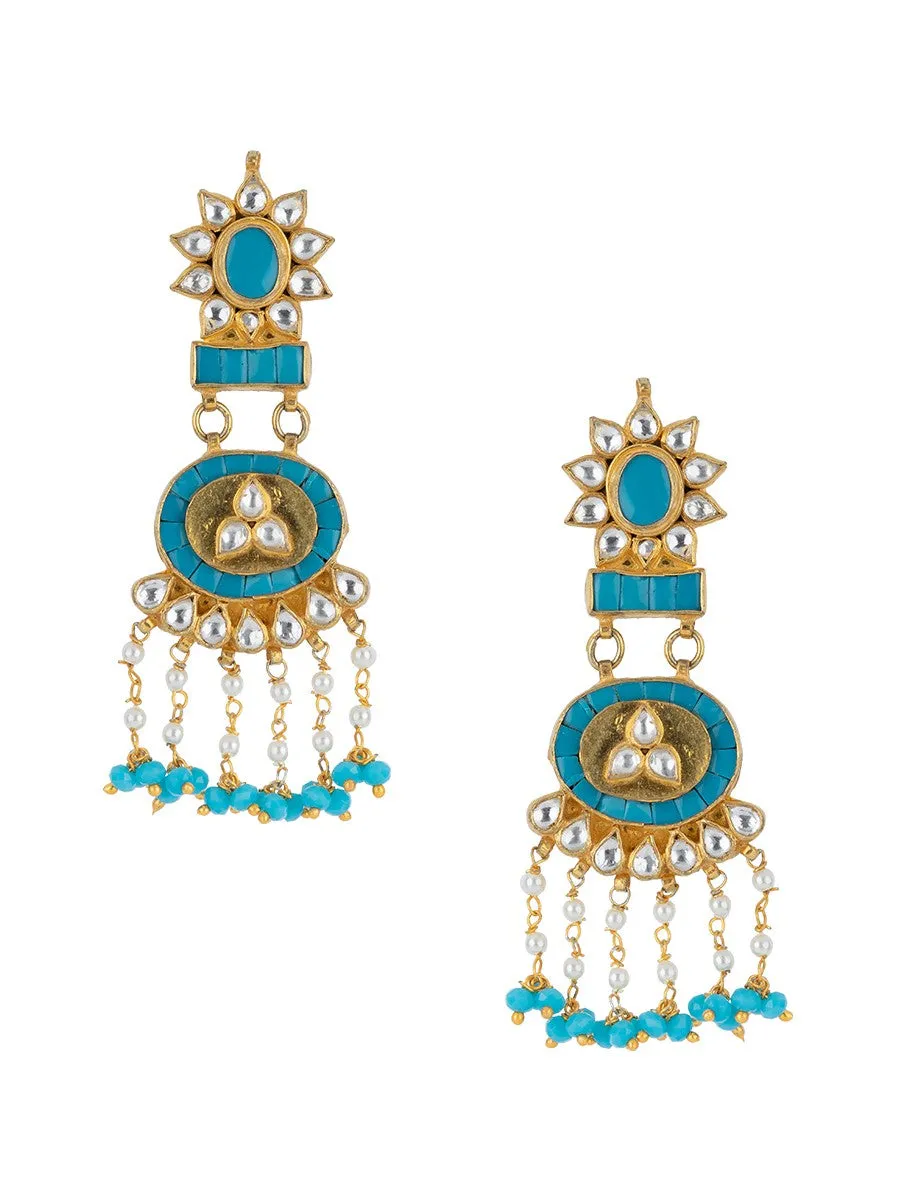 Firoza Color Gold Plated Jadau Kundan Earrings - ME219F