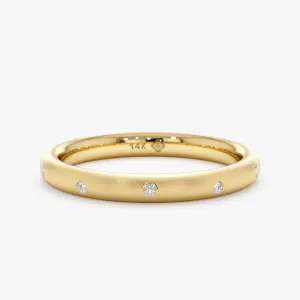 Flush Set Textured Gold Diamond Ring, Raven