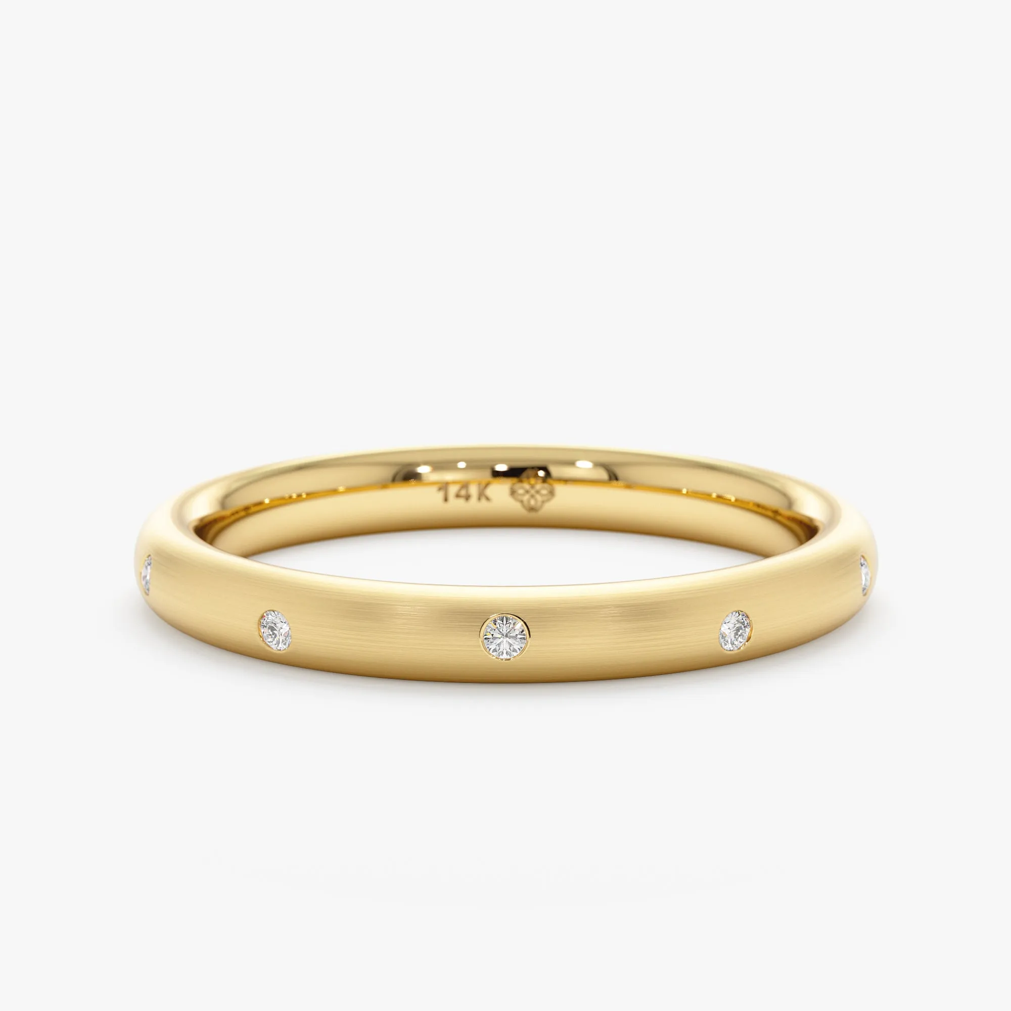Flush Set Textured Gold Diamond Ring, Raven