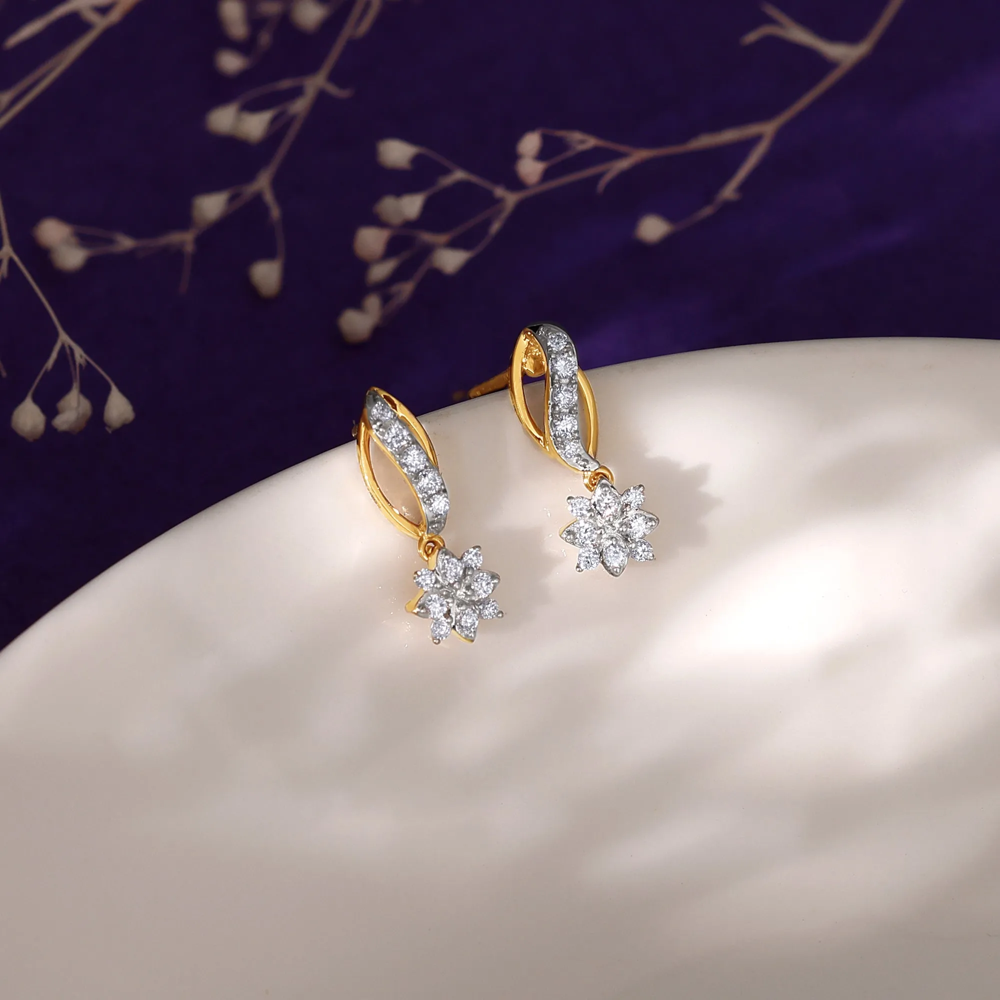 Gold Flora Flow Diamond Earrings