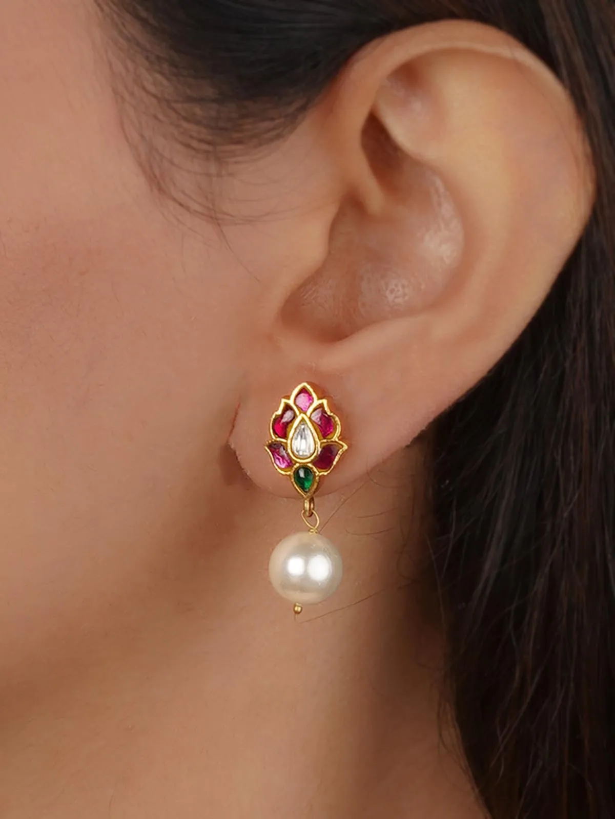Gold Plated Jadau Kundan Earrings - ME1369