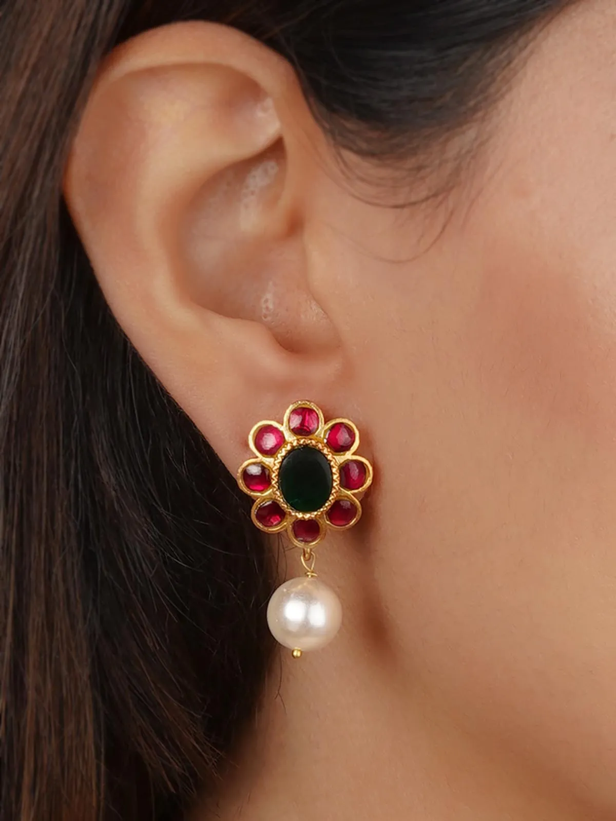 Gold Plated Jadau Kundan Earrings - ME1377