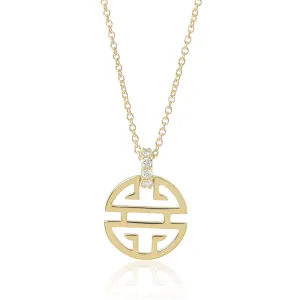 Gold Shou Pendant Necklace with Diamond Bale
