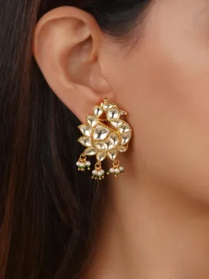 Green Color Gold Plated Jadau Kundan Earrings - ME751YA