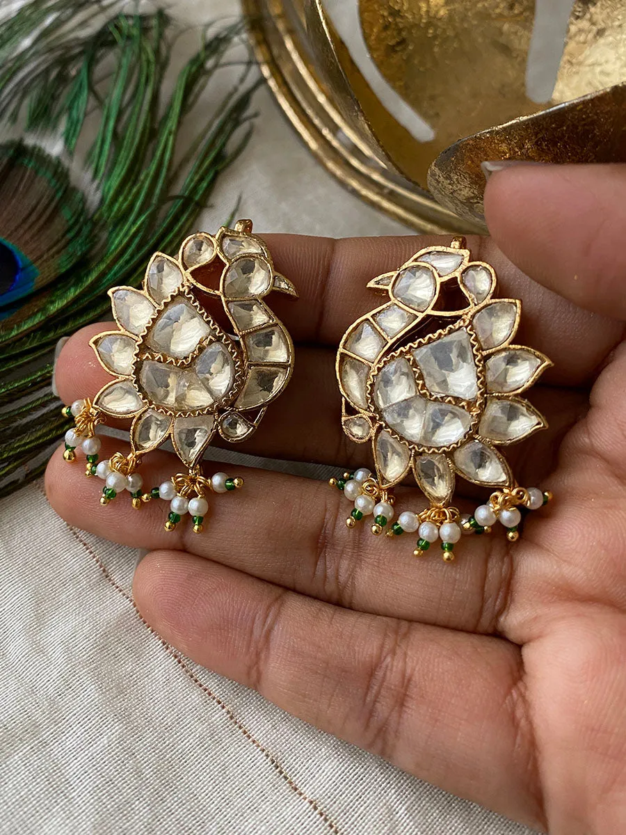Green Color Gold Plated Jadau Kundan Earrings - ME751YA