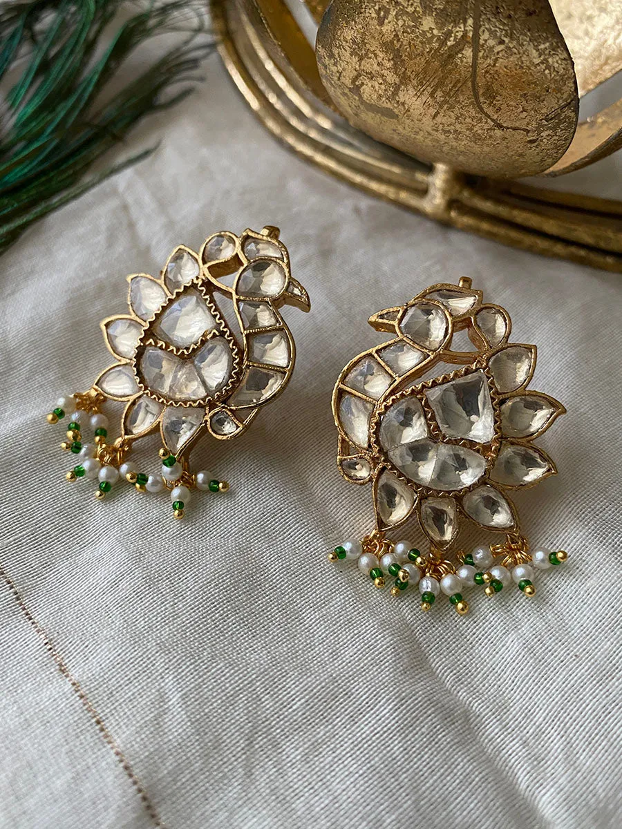 Green Color Gold Plated Jadau Kundan Earrings - ME751YA