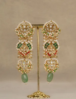 Green Color Gold Plated Mishr Earrings - MR-E298WGR