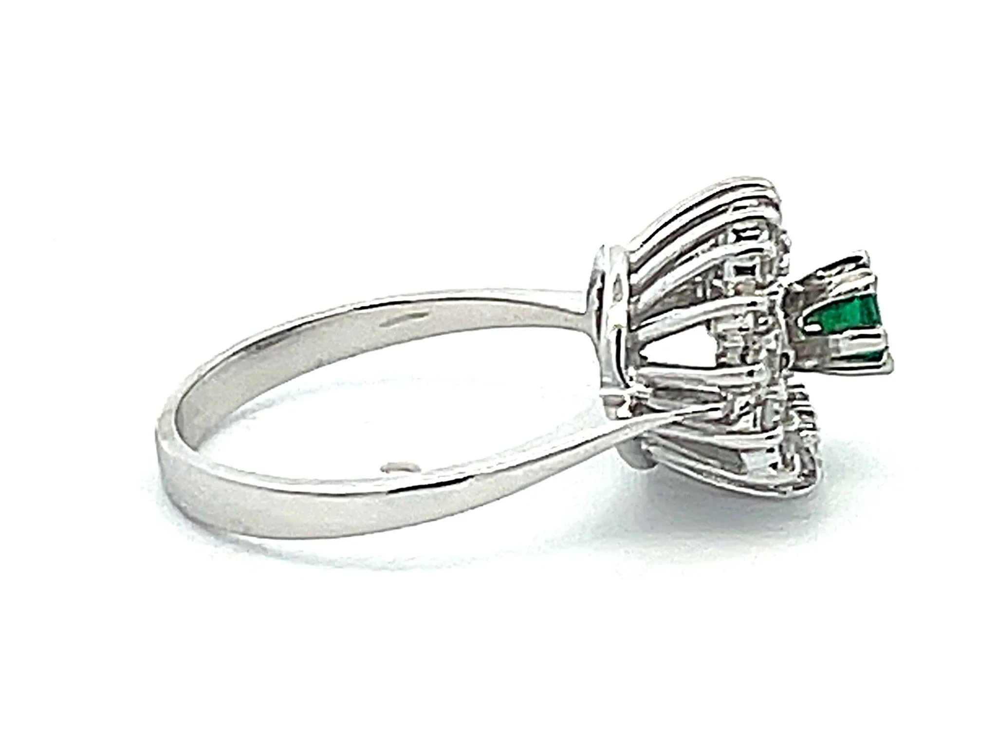 Green Emerald and Diamond Halo Ring in 14k White Gold