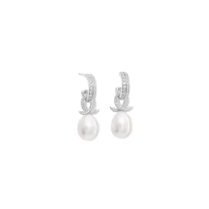Icarus Earring Drops 18ct White Gold - Pearl & Diamond Pav??
