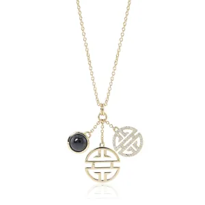 Jade & Diamond Triple Charm Pendant Necklace