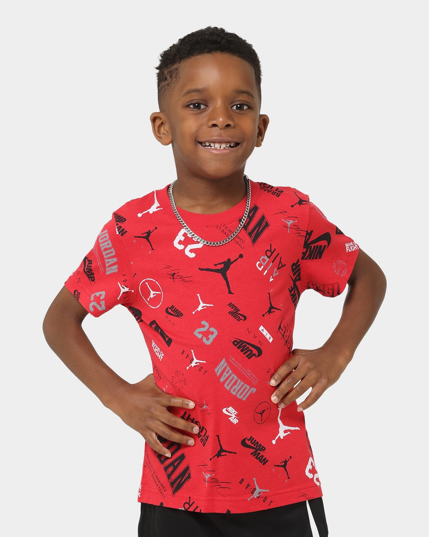 Jordan Kids' Level Up All Over Print Graphic T-Shirt Fire Red