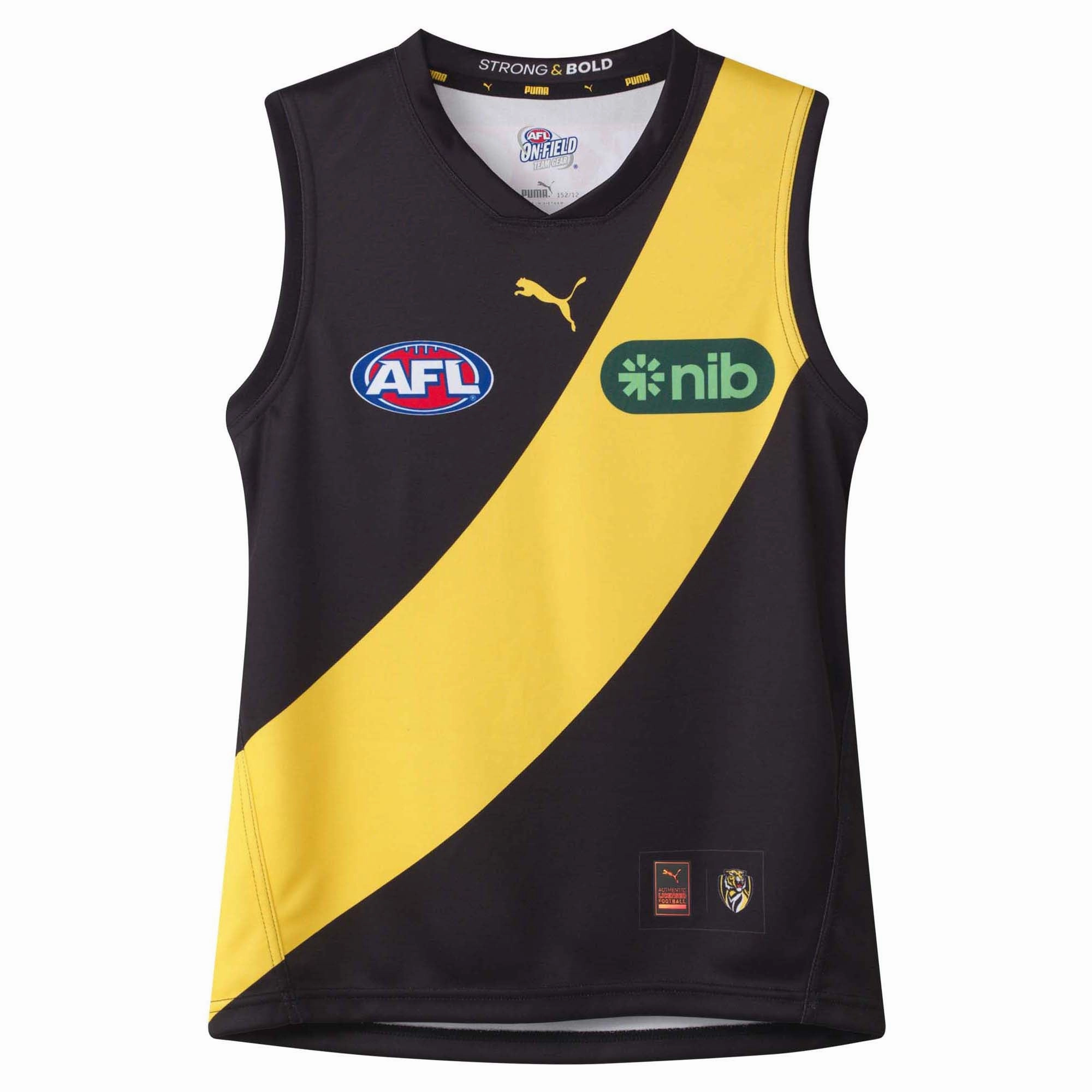 Seasonal Junior's AFL Richmond Tigers Football Club 2025 Home Replica Jersey Machine washable