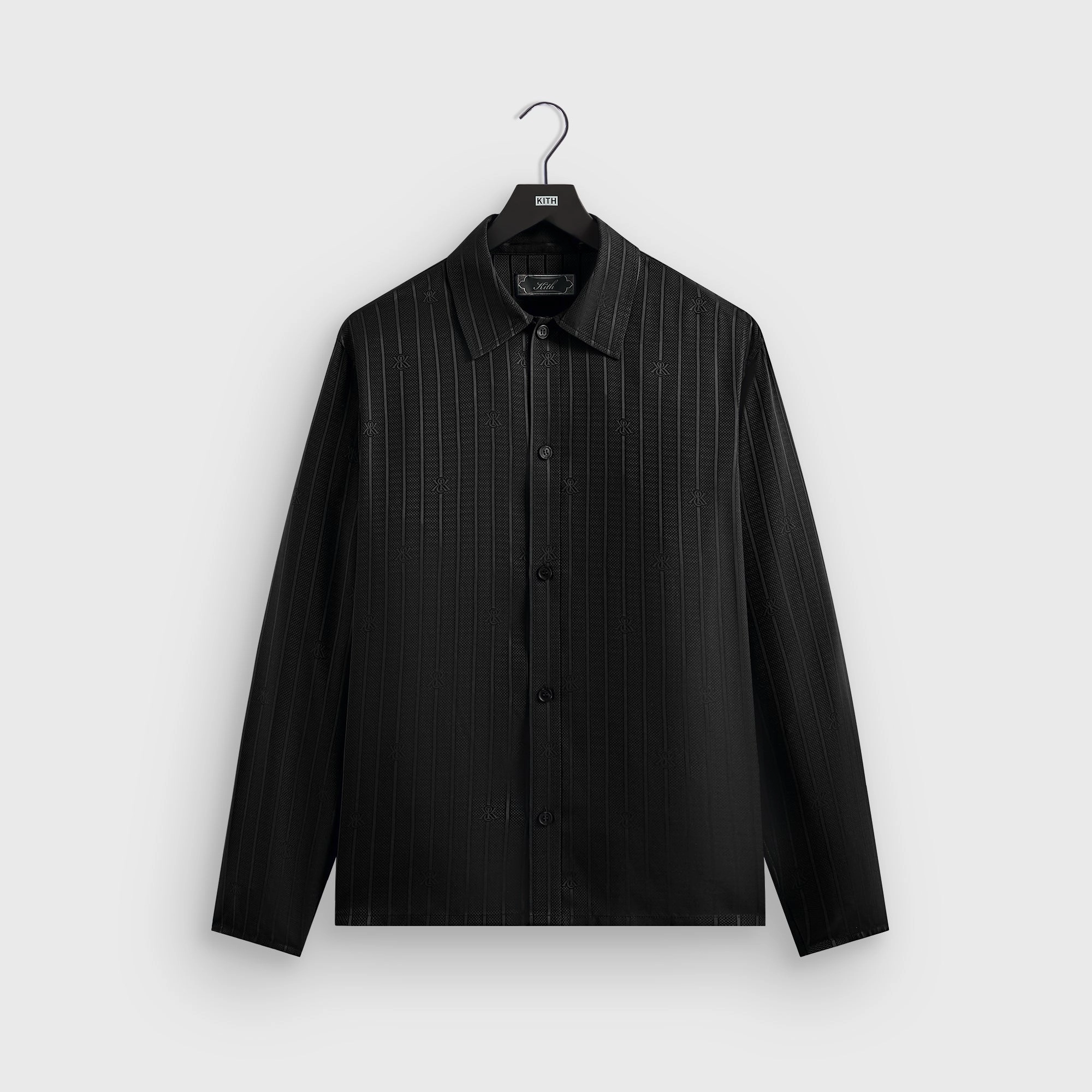 Boldly designed Kith Crest Logo Boxy Collared Overshirt - Black Lively