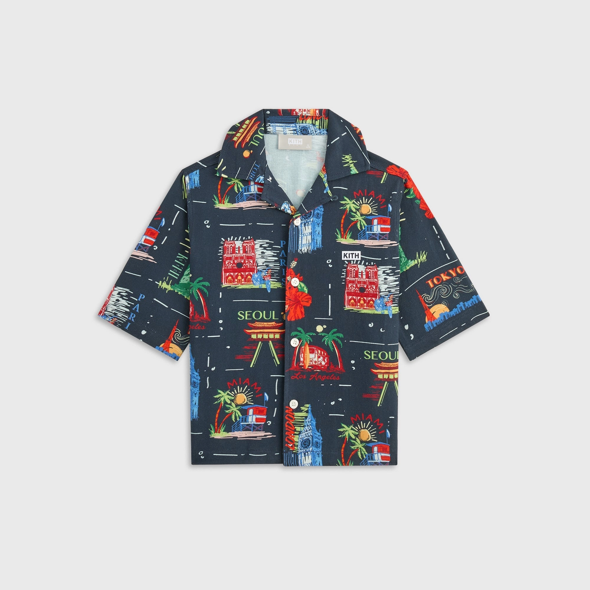 Fundamental Kith Kids Souvenir Stamp Thompson Camp Shirt - Nocturnal Magnificent