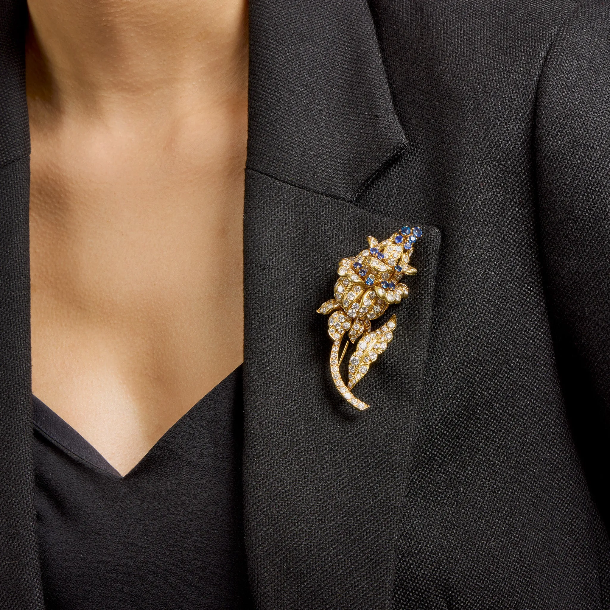 Lacloche Fr??res Diamond and Sapphire Flower Brooch