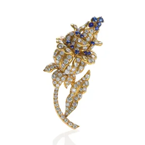 Lacloche Fr??res Diamond and Sapphire Flower Brooch