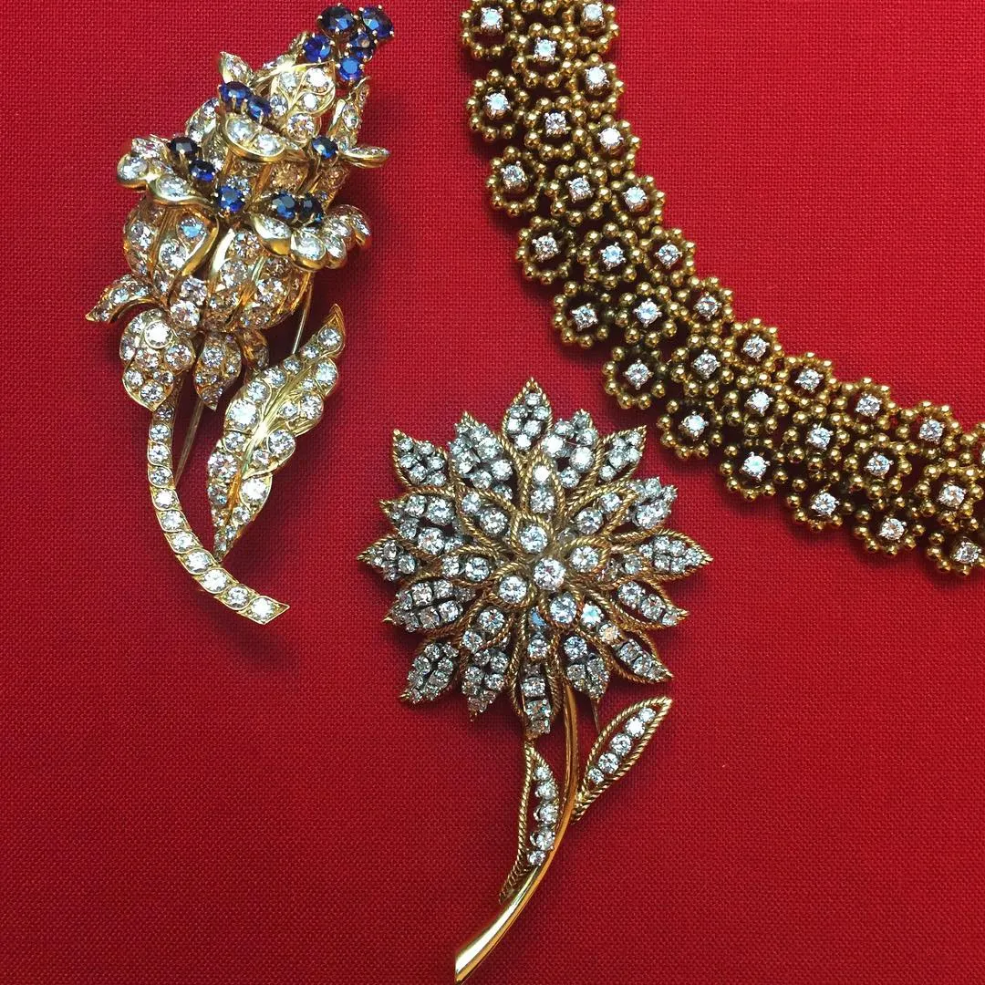Lacloche Fr??res Diamond and Sapphire Flower Brooch