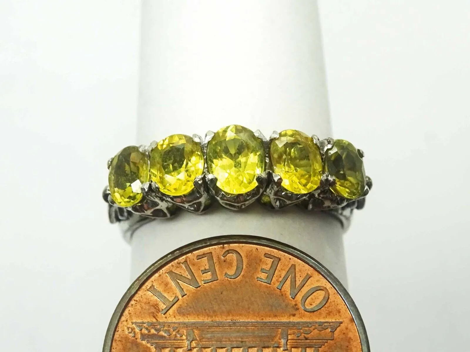 Ladies Natural Yellow Sapphire Openwork Filigree Ring 18k White Gold Size 7.5