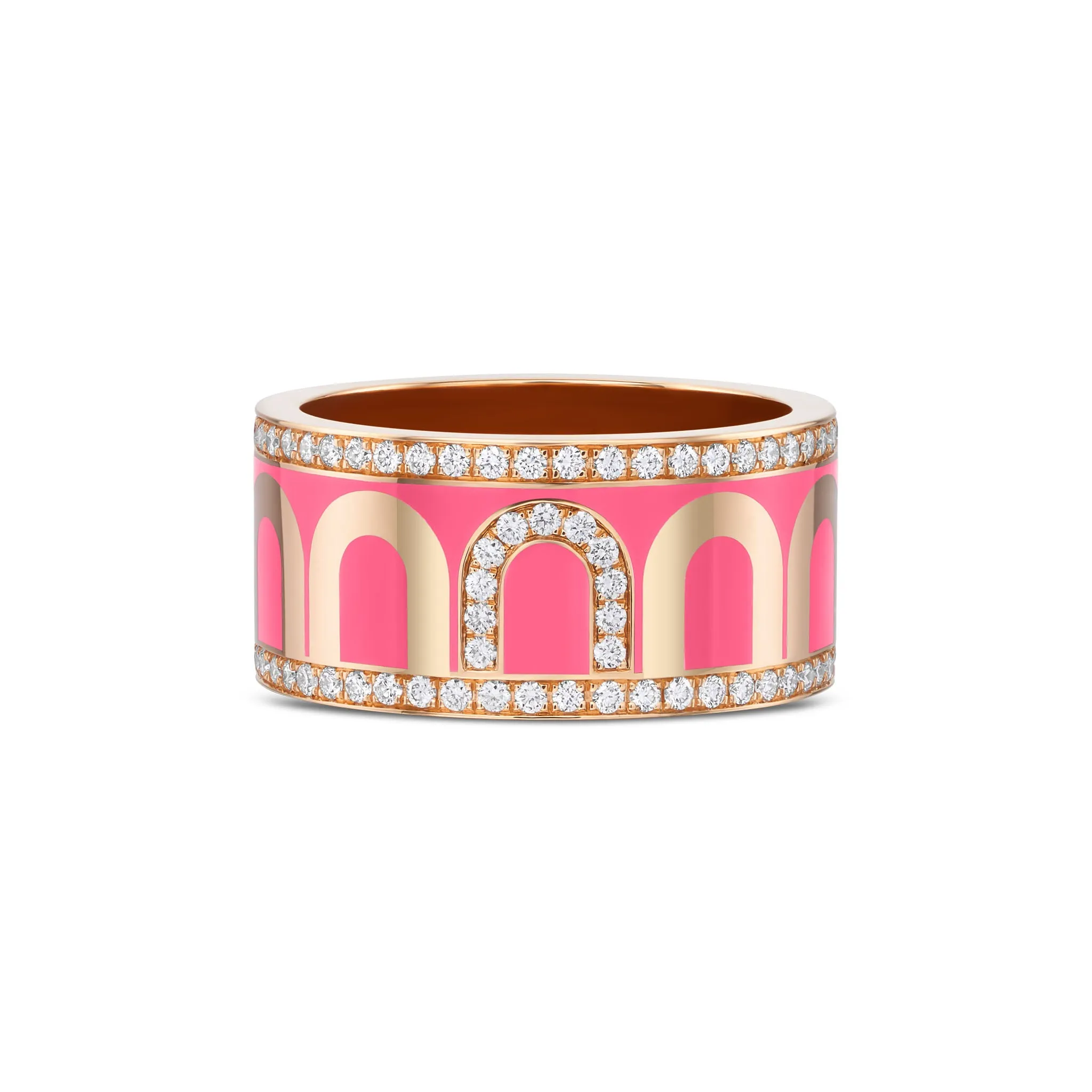 L'Arc de DAVIDOR Ring GM, 18k Rose Gold with Flamant Lacquered Ceramic and Porta Diamonds