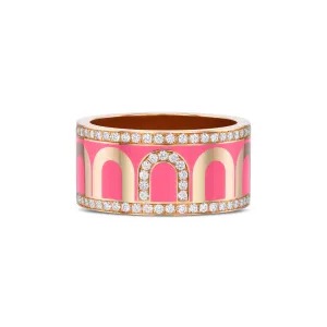 L'Arc de DAVIDOR Ring GM, 18k Rose Gold with Flamant Lacquered Ceramic and Porta Diamonds