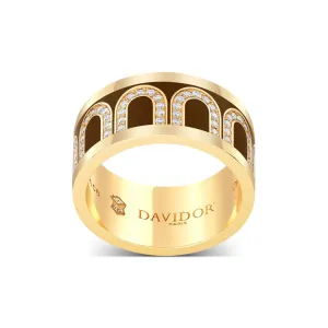 L'Arc de DAVIDOR Ring GM, 18k Yellow Gold with Cognac Lacquered Ceramic and Arcade Diamonds