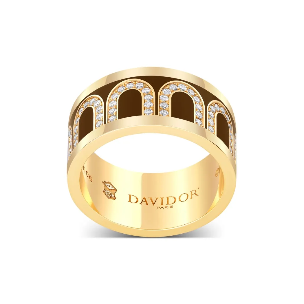 L'Arc de DAVIDOR Ring GM, 18k Yellow Gold with Cognac Lacquered Ceramic and Arcade Diamonds