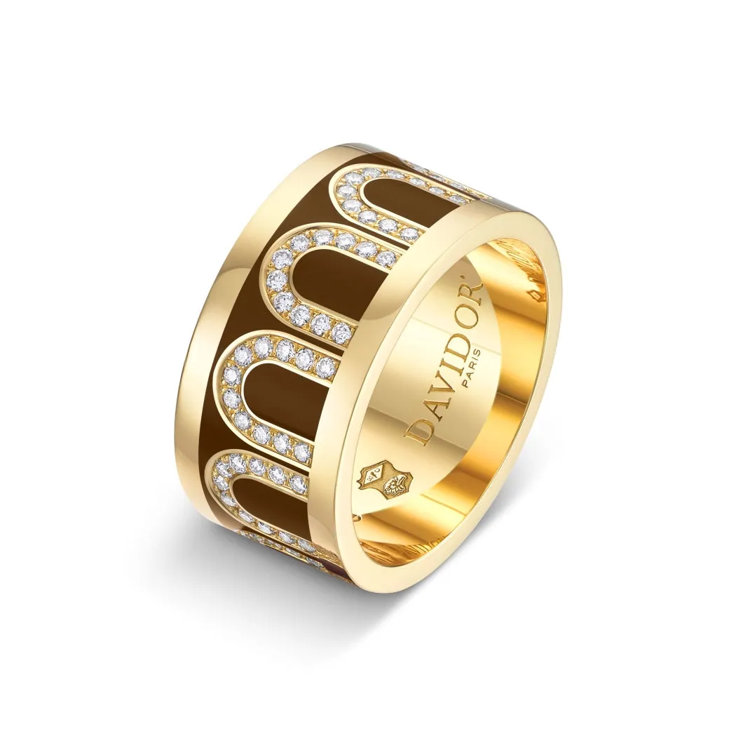 L'Arc de DAVIDOR Ring GM, 18k Yellow Gold with Cognac Lacquered Ceramic and Arcade Diamonds