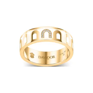 LArc de DAVIDOR Ring MM, 18k Yellow Gold with Neige Lacquered Ceramic and Porta Simple Diamonds