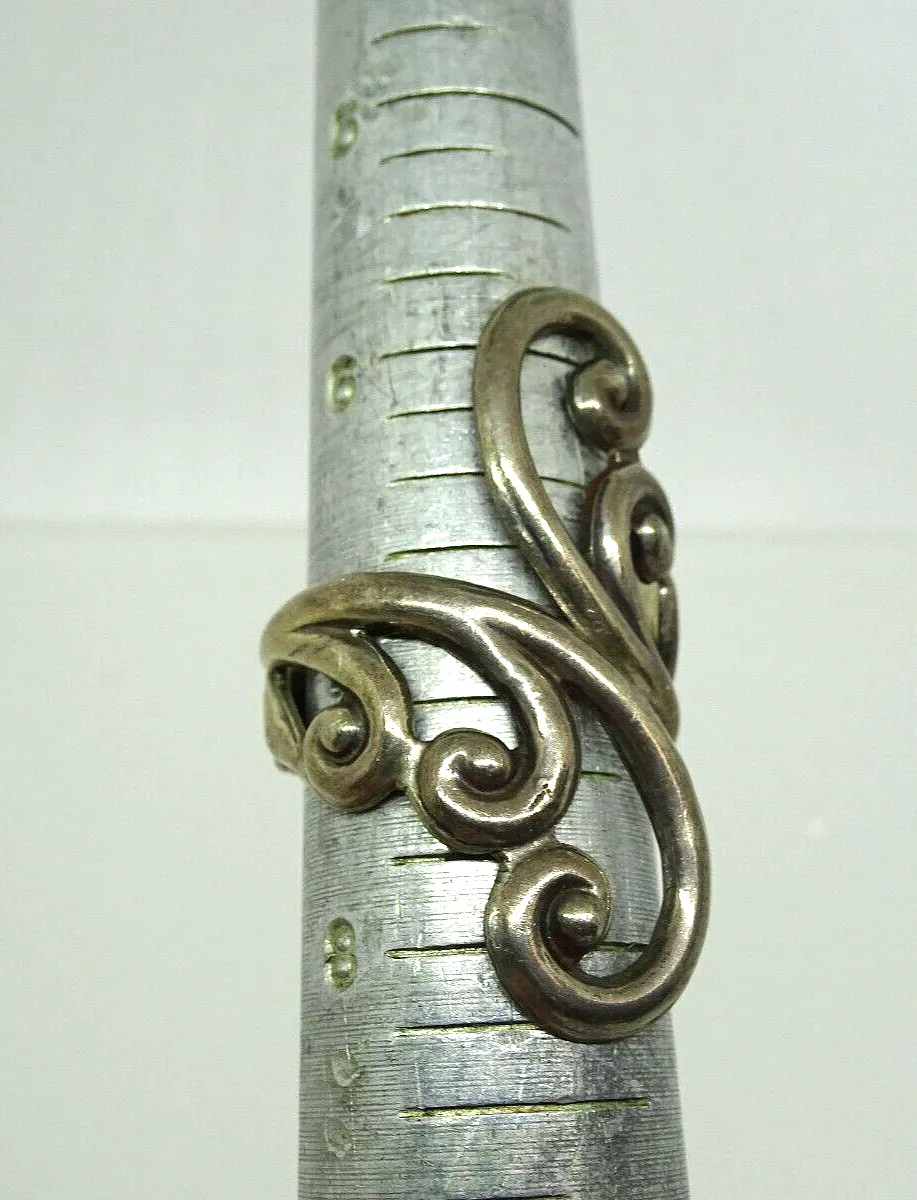 Large Vintage Taxco Sterling Silver SWIRL Ring, Signed, Adjustable size 6,7,8,9