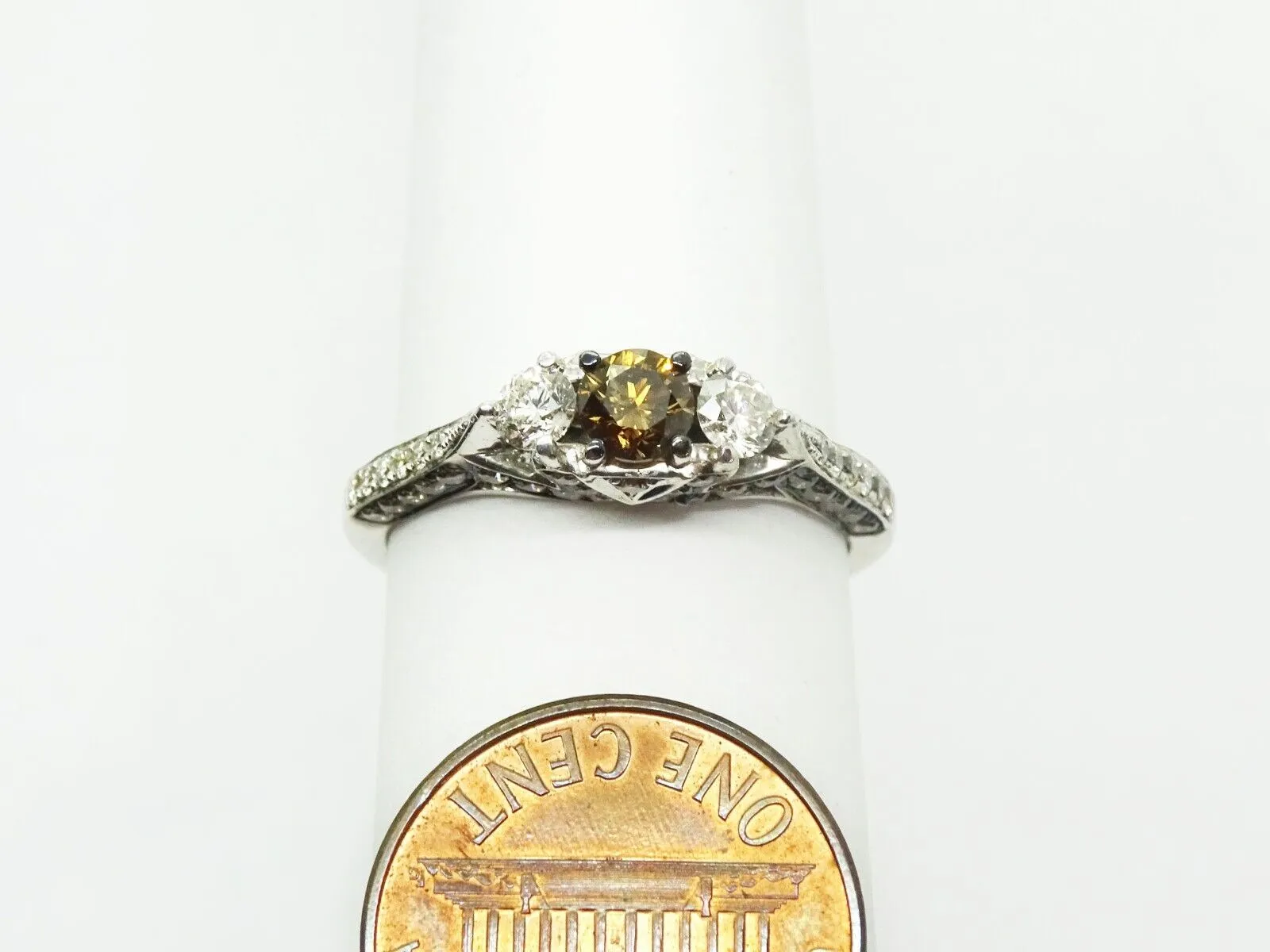 LeVian 1.70ct tw Chocolate & Vanilla Diamond Ring 14k White Gold Size 10