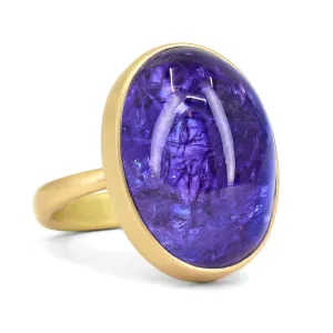 Lola Brooks Oval Purple Blue Tanzanite Cabochon Yellow Gold Dome Ring