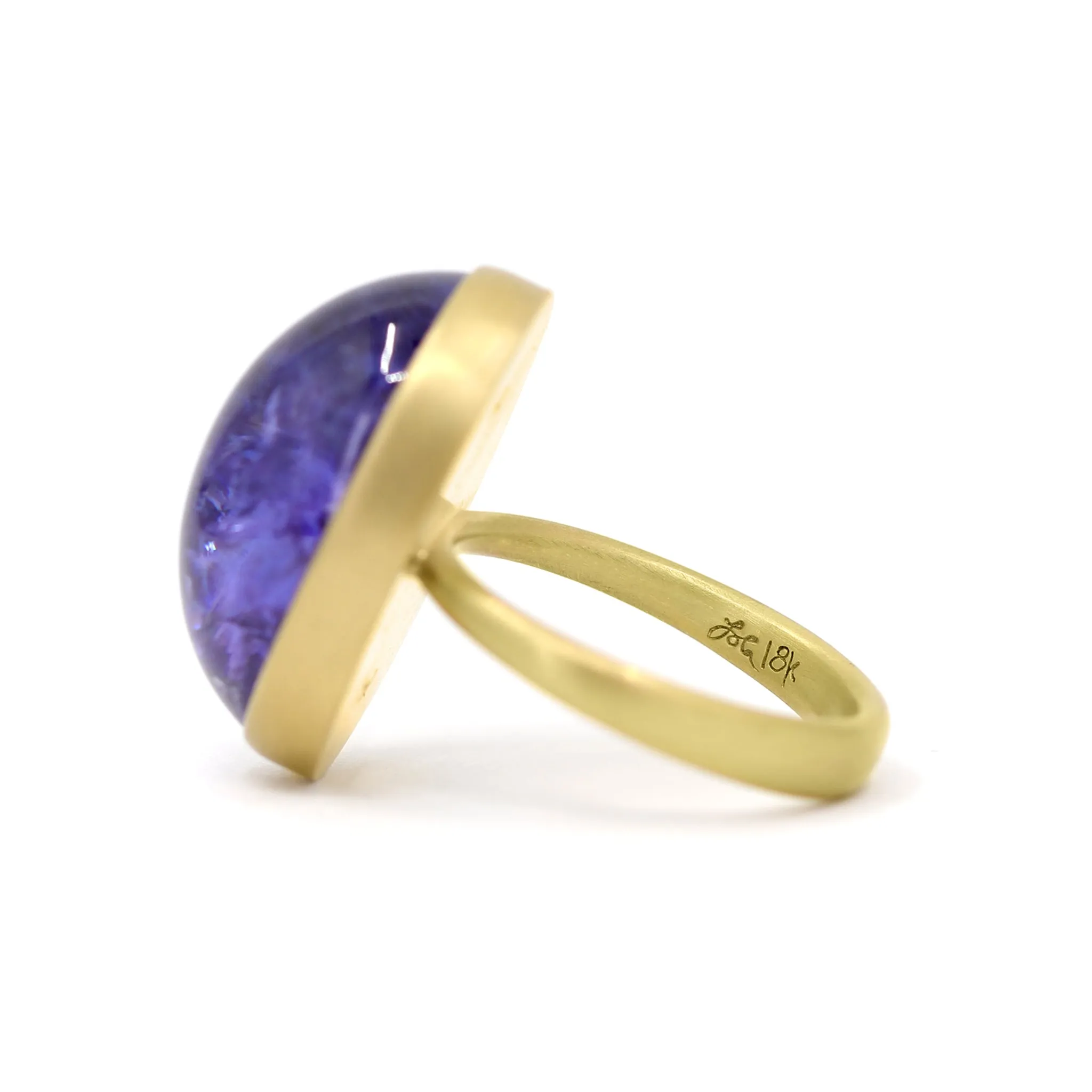 Lola Brooks Oval Purple Blue Tanzanite Cabochon Yellow Gold Dome Ring