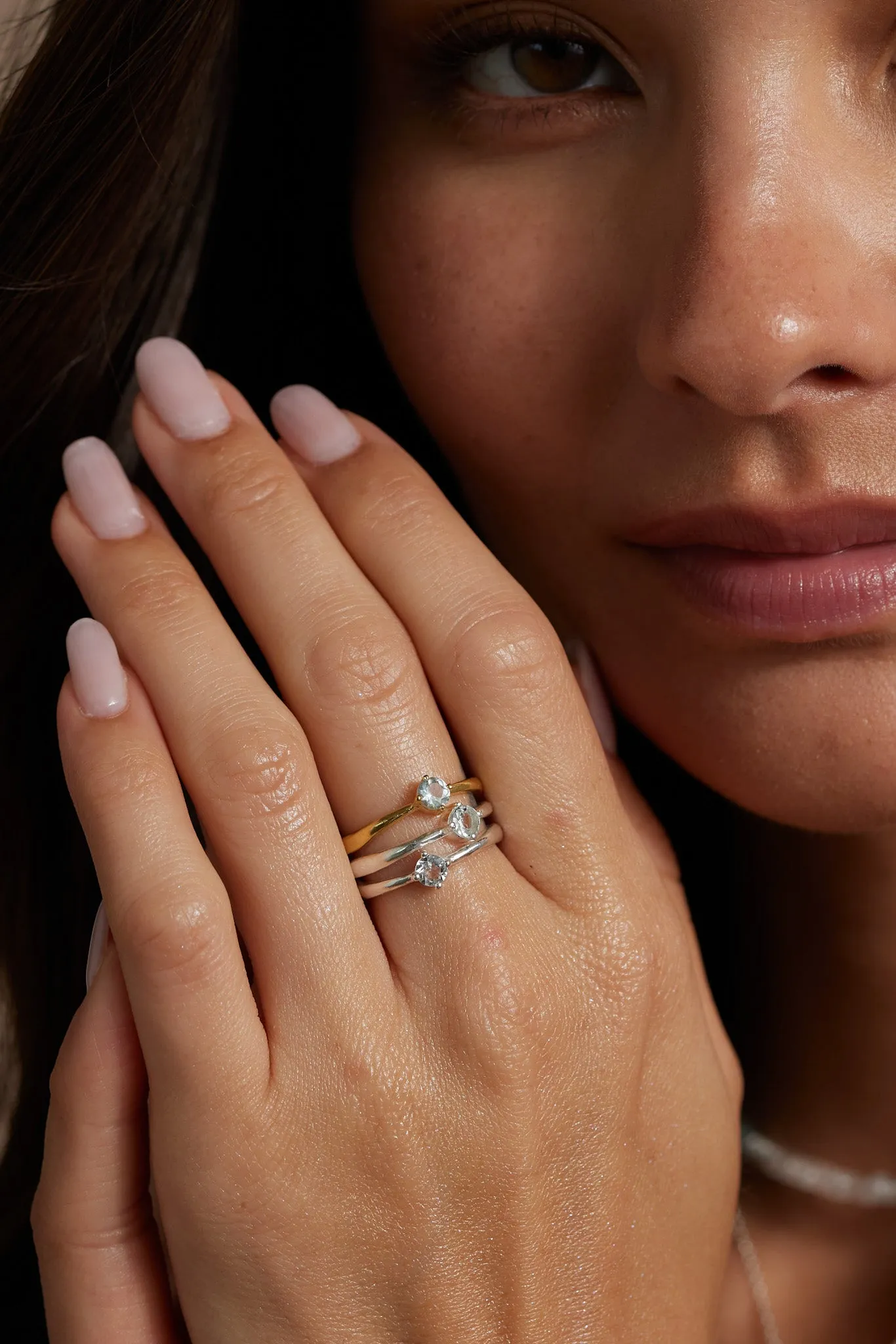 March Aquamarine Silver Birthstone Ring