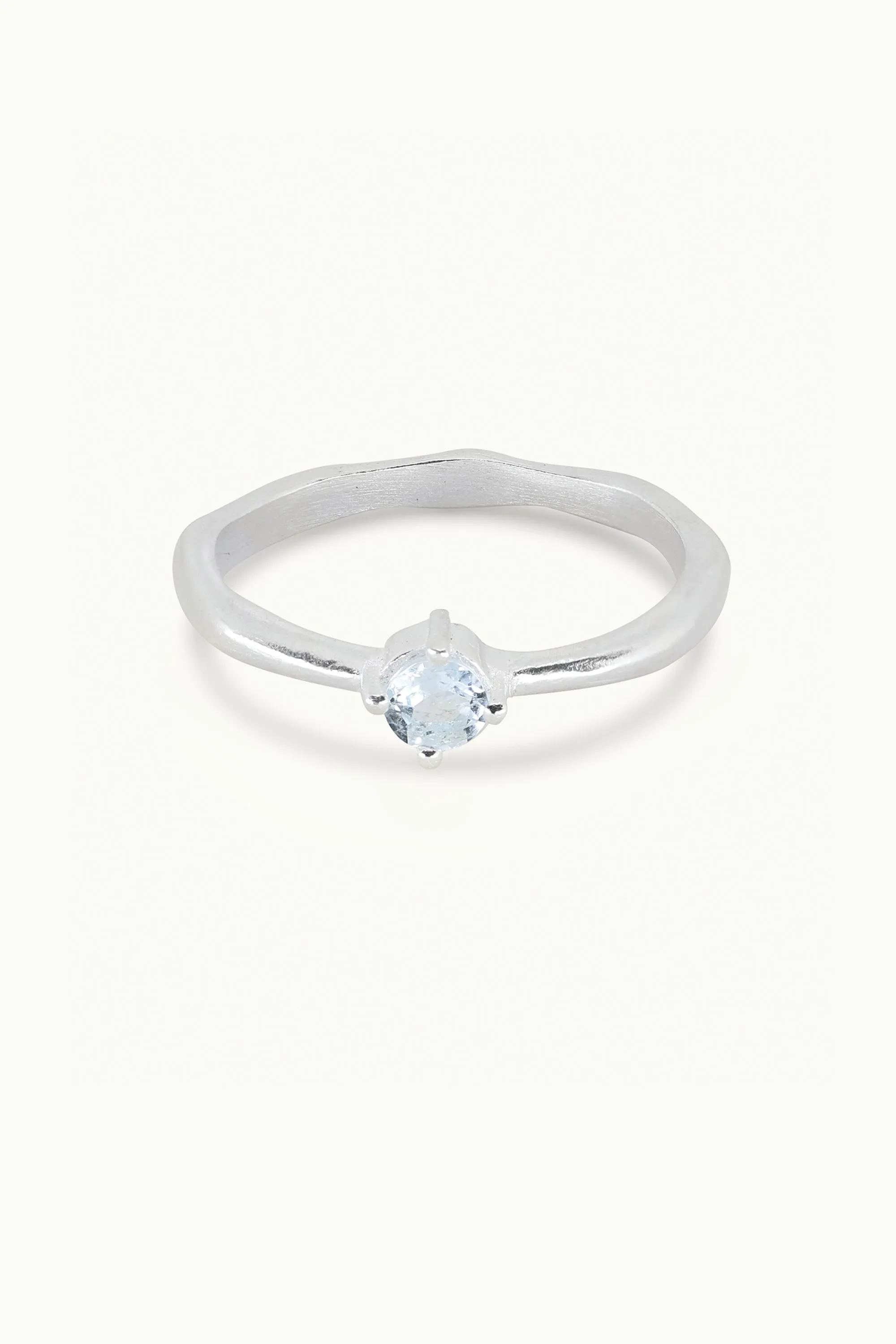 March Aquamarine Silver Birthstone Ring