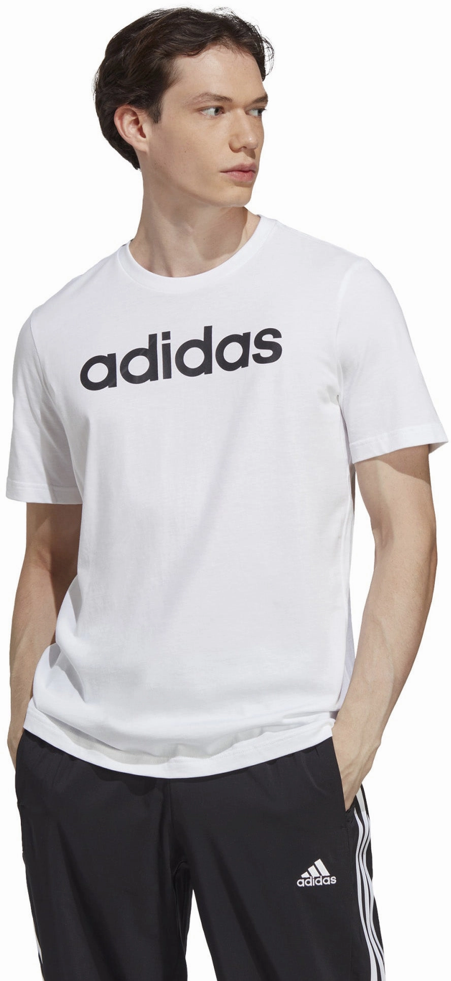 Men's Essentials Single Jersey Linear Embroidered Logo T-Shirt Wardrobe essential Comfortable fit