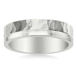 Men's Platinum 6mm Wedding Band with Hammer and Polished Finish