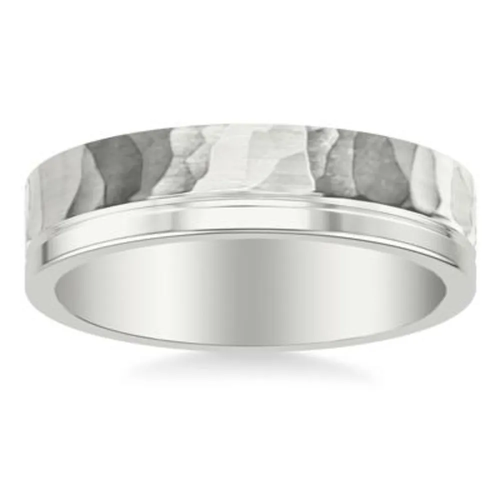 Men's Platinum 6mm Wedding Band with Hammer and Polished Finish