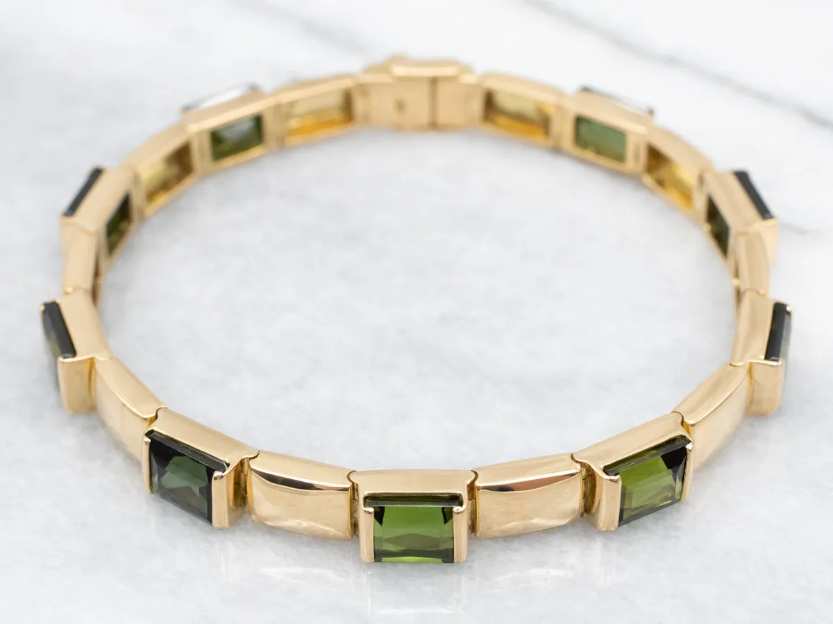 Modernist 18-Karat Gold Link Green Tourmaline Bracelet