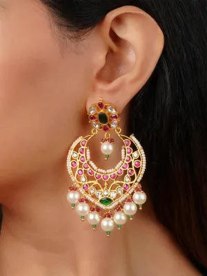 Multicolor Gold Plated Jadau Kundan Earrings - ME1300M