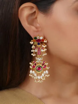 Multicolor Gold Plated Jadau Kundan Earrings - ME927M
