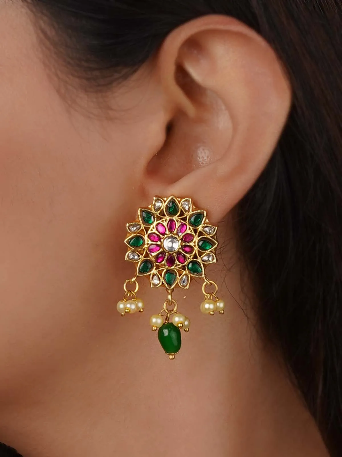 Multicolor Gold Plated Temple Earrings - TMPEAR92
