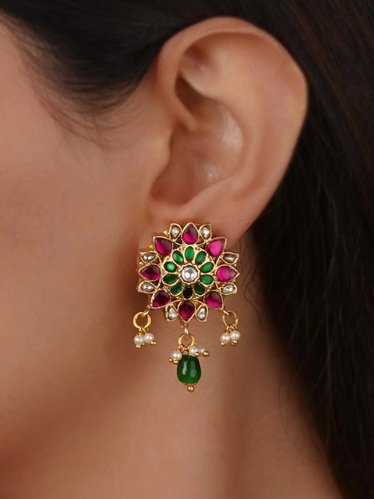 Multicolor Gold Plated Temple Earrings - TMPEAR92