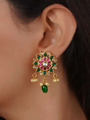 Multicolor Gold Plated Temple Earrings - TMPEAR92
